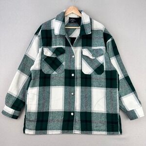 HFX Flannel Shacket Womens M Green Plaid Lightweight Snap Front